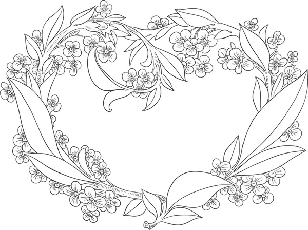 Hermosas flores de San Valentín corazón - dibujo decoración de tinta — Archivo Imágenes Vectoriales