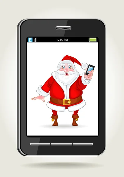 Smart phone con Babbo Natale con uno smartphone — Vettoriale Stock