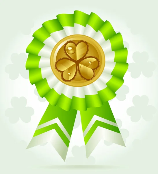 Clover award on St. PatricK`s Day with gold coin — Stock Vector