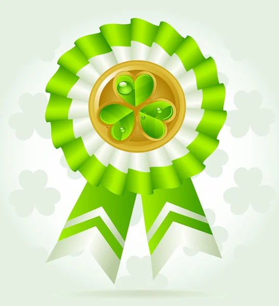 Pretty clover award on St. PatricK`s Day with gold coin — Stock Vector