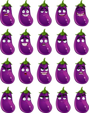 Vector cute cartoon eggplant smile with many expressions clipart