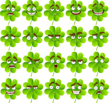 Vector cute cartoon four-leaf clover with many expressions clipart