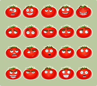 Vector cute cartoon tomato smile with many expressions icons clipart