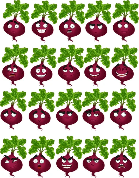 Vector cute cartoon beetroot smile with many expressions — Stock Vector