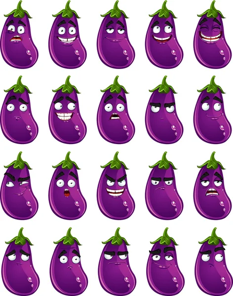 Vector cute cartoon eggplant smile with many expressions — Stock Vector