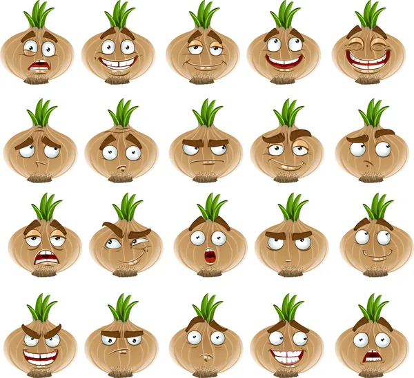 Διάνυσμα χαμόγελο κρεμμύδι χαριτωμένο κινούμενα με πολλές εκφράσεις — Διανυσματικό Αρχείο