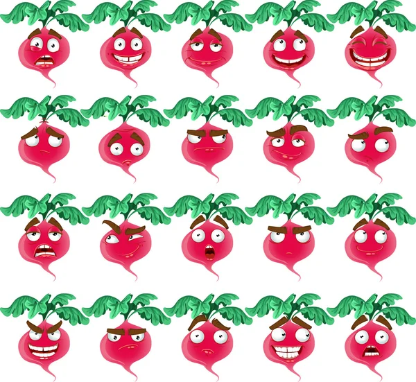 Cute cartoon radish smile with many expressions — Stock Vector