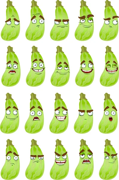 Cartoon squash smile with many expressions — Stock Vector