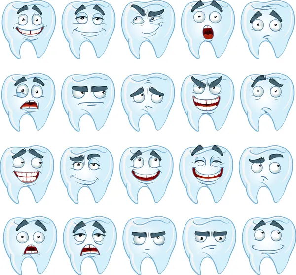 서로 다른 감정을 가진 건강 한 치아를 미소짓는 귀여운 미소 — 스톡 벡터