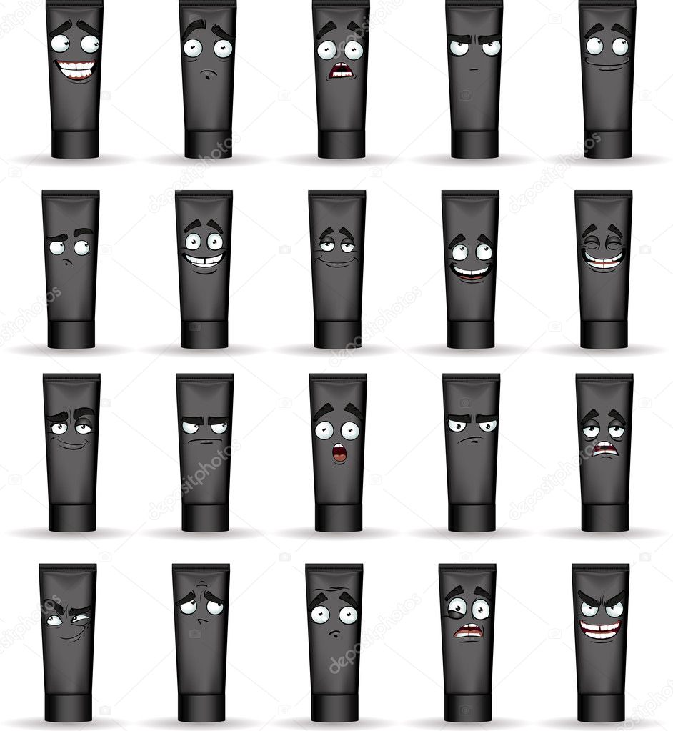 Set of black tubes smiles with different emotions