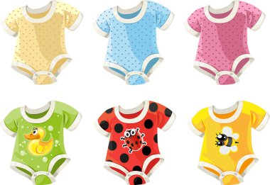 Bebekler için sevimli renkli kostümler.