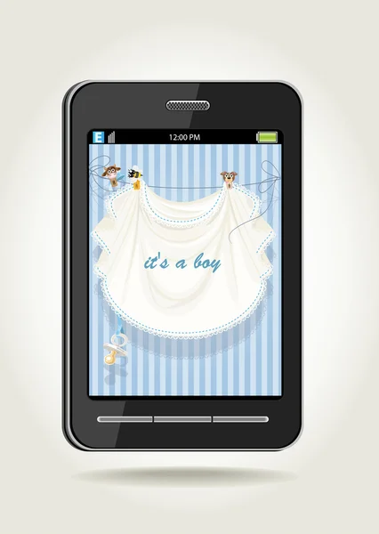 Téléphone intelligent avec carte d'annonce ajourée bleu garçon bébé — Image vectorielle
