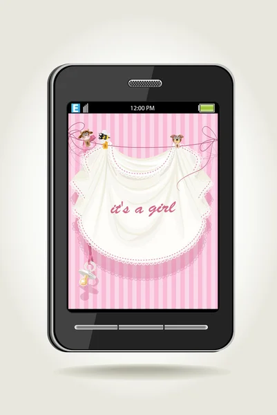 Teléfono inteligente con tarjeta de anuncio de calado rosa niña — Archivo Imágenes Vectoriales