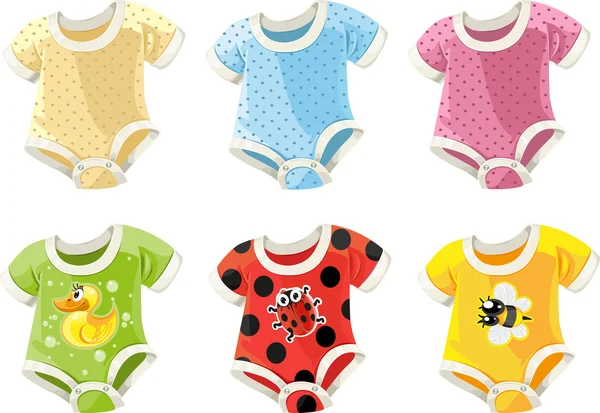 Bebekler için sevimli renkli kostümler. — Stok Vektör
