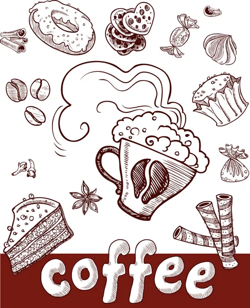 Café y dulces. Letra — Vector de stock