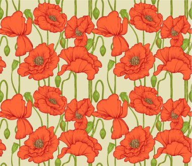 Kırmızı poppies büyük Dikişsiz desen