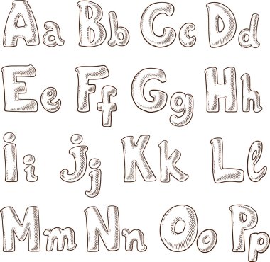 Handwritten alphabet in sketch style A-P clipart