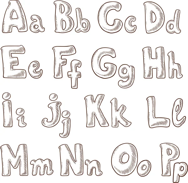 Handskrivna alfabetet i skiss stil a-p — Stock vektor