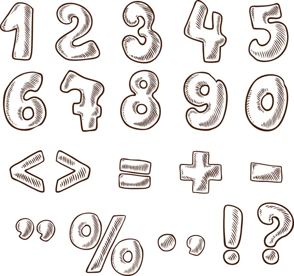 Handskrivna siffror och symboler i skiss stil — Stock vektor