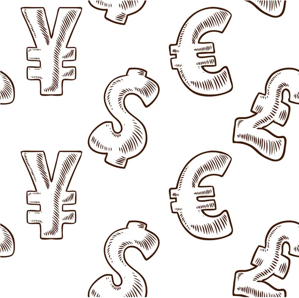 Textura perfeita de símbolos de dinheiro escritos à mão no mundo — Vetor de Stock