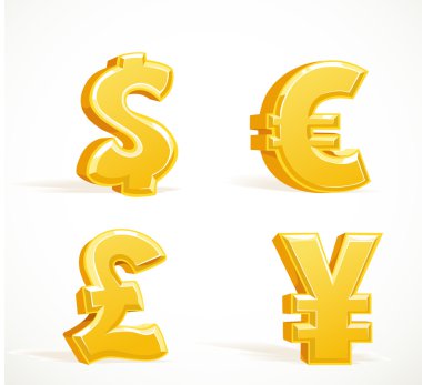 parasal altın işaret - dolar, pound, euro ve yen