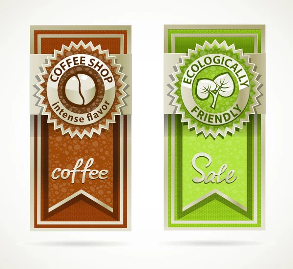 Green eco friendly et collection de bannières de modèle de café — Image vectorielle