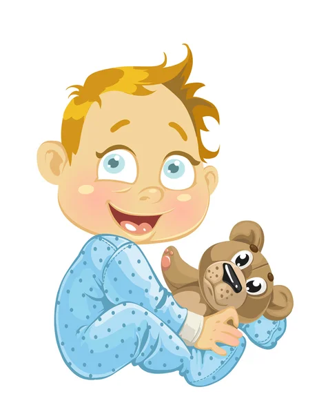 Baby boy with a soft toy bear — Stock Vector