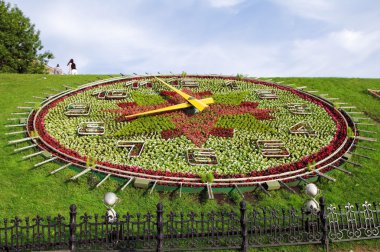 Floral clock in Victory park, Moscow, Russia clipart