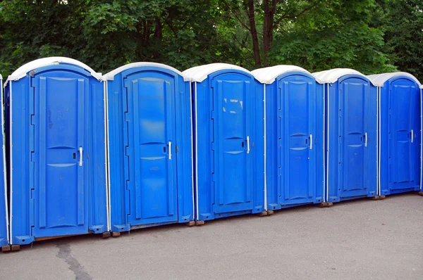 stock image Row of blue public toilets in Moscow park