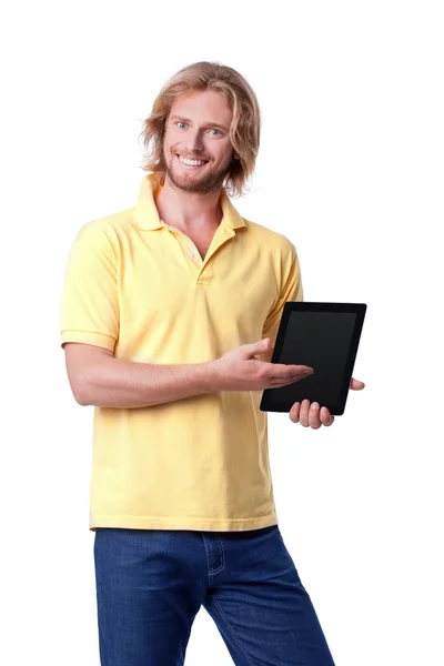 Jovem com tablet digital touch — Fotografia de Stock