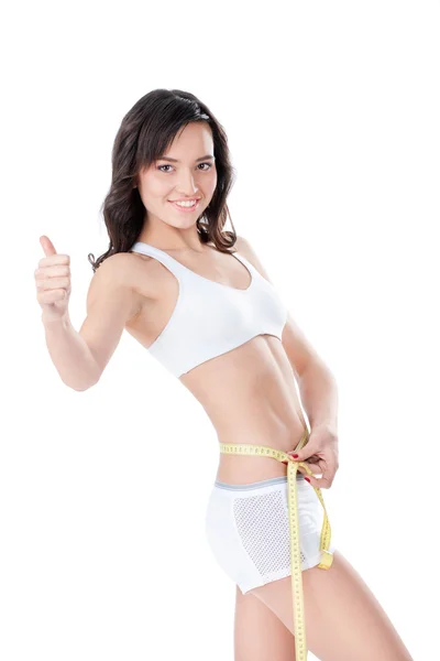 Mujer midiendo la cintura del cuerpo perfecto —  Fotos de Stock