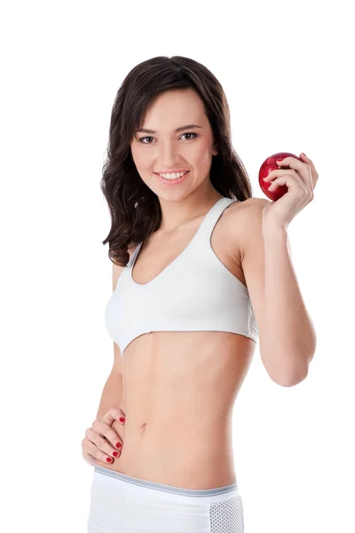 Yound fit Mädchen mit rotem Apfel — Stockfoto