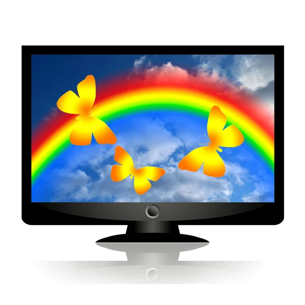 Butterflies and rainbow on the screen — Stock Photo, Image