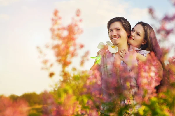 Two Summer Lovers Embracing in a park — Stock Photo, Image