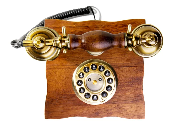Ročník telefon vyrobené ze dřeva a kovu — Stock fotografie