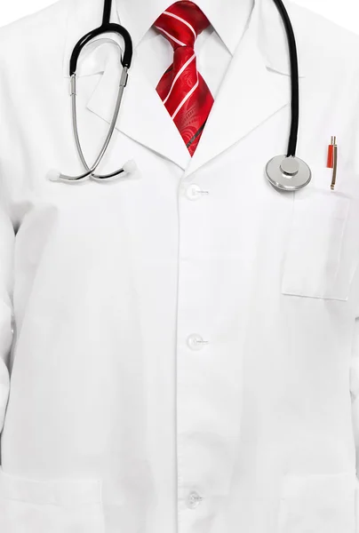 Närbild på en läkare vit labbrock — Stockfoto