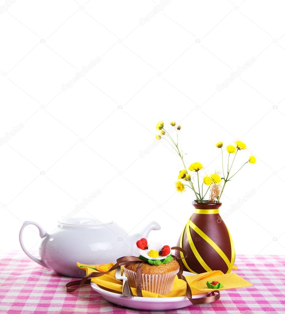 Continental colorful breakfast on a light background