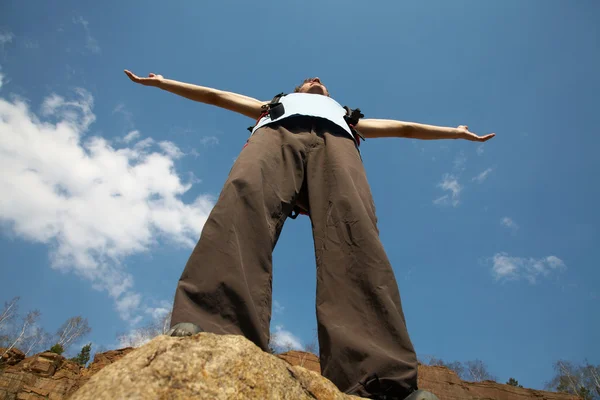 Man is on the top of mountain — Stock Photo, Image
