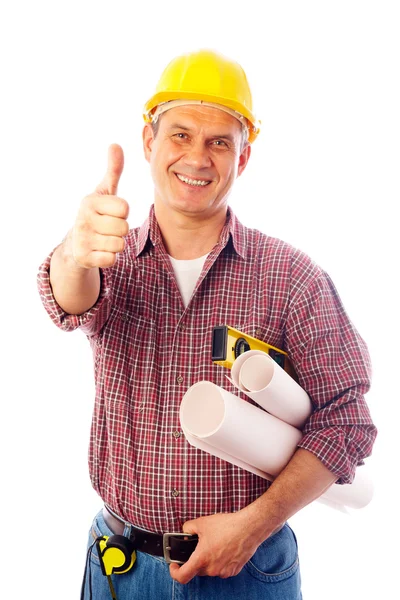 Builder visar gest ok — Stockfoto