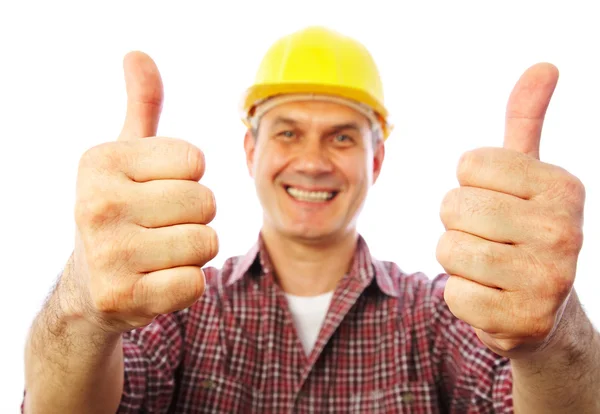 Builder shows gesture OK Royalty Free Stock Photos