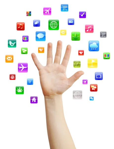 Hand with mobile applications — Stock Photo, Image