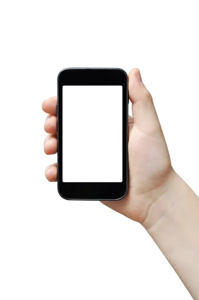 Touchscreen smart phone, right palm — Stock Photo, Image