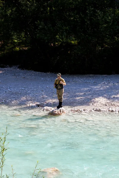 Fisherman in the Soca river, Slovenia — Stock Photo, Image