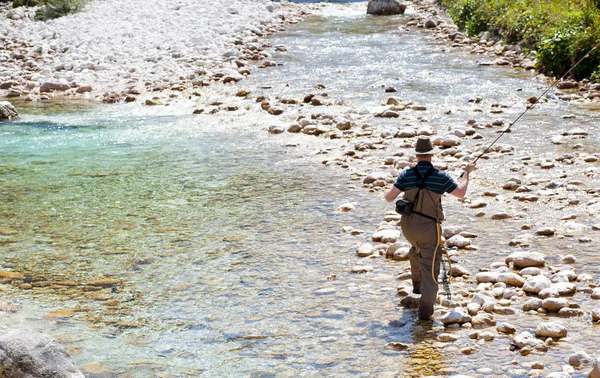 stock image Fisherman in the Soca river, Slovenia