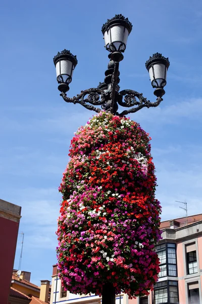 Blomma dekoration på en gata ljus — Stockfoto