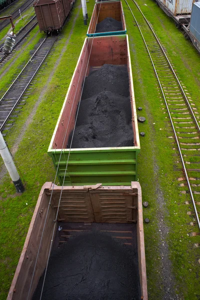 Goods wagons with coal dust — Stock Photo, Image