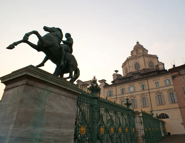 Equestrian monument, Piazza Castello in Turin — Stock Photo, Image