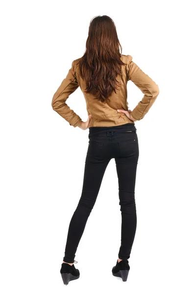 Back view of standing beautiful brunette woman. — Stock Photo, Image
