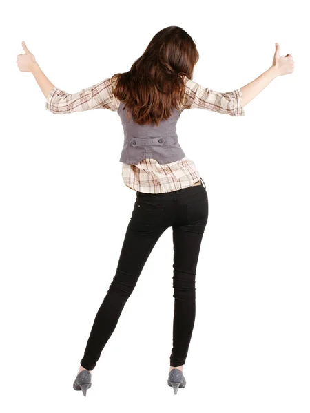 Rückansicht des schönen Brünette Frau in jeans — Stockfoto