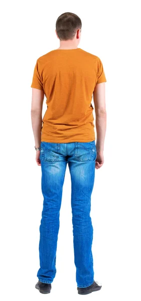 Back view of young men in orange t-shirt. — Stock Photo, Image